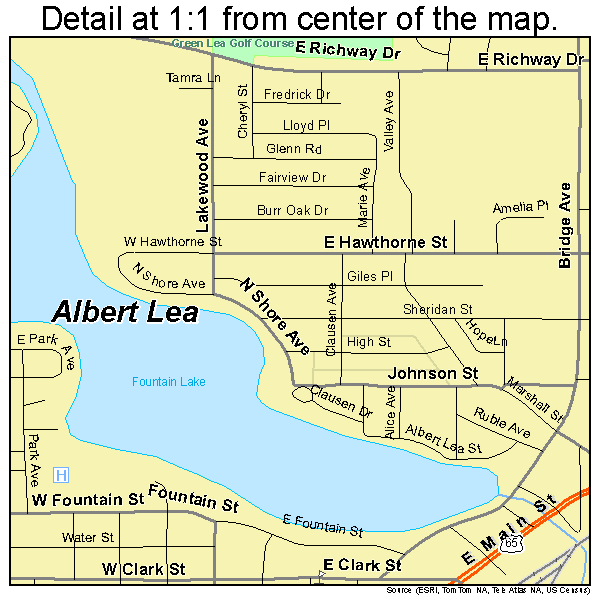 Albert Lea, Minnesota road map detail