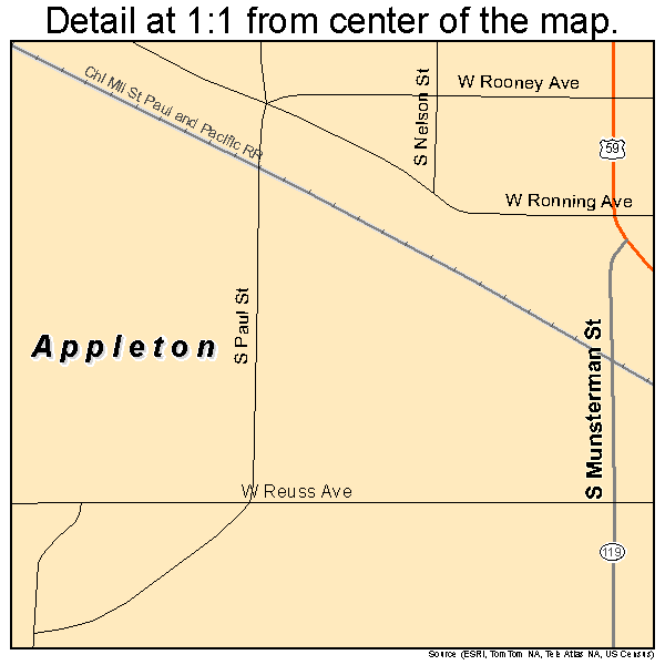 Appleton, Minnesota road map detail