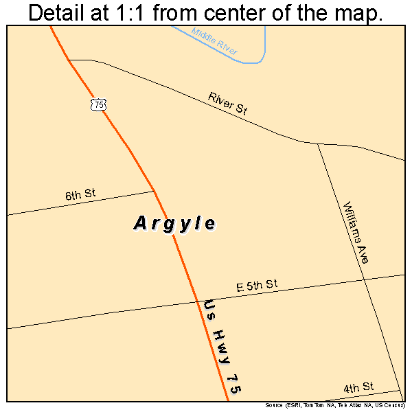Argyle, Minnesota road map detail