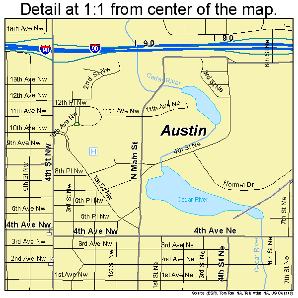 Austin, Minnesota road map detail