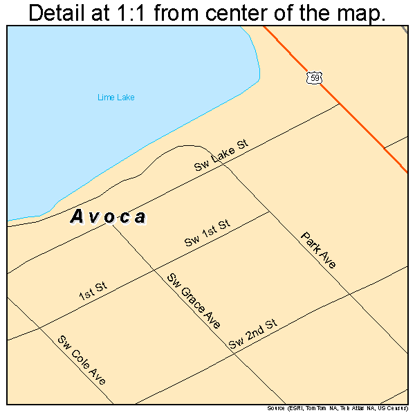 Avoca, Minnesota road map detail