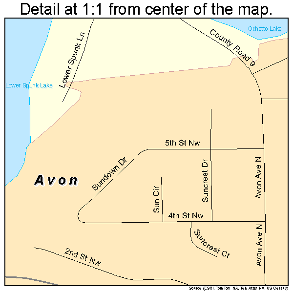 Avon, Minnesota road map detail