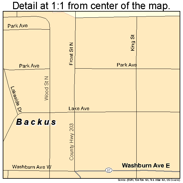 Backus, Minnesota road map detail