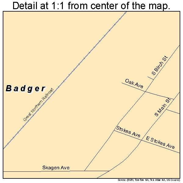 Badger, Minnesota road map detail