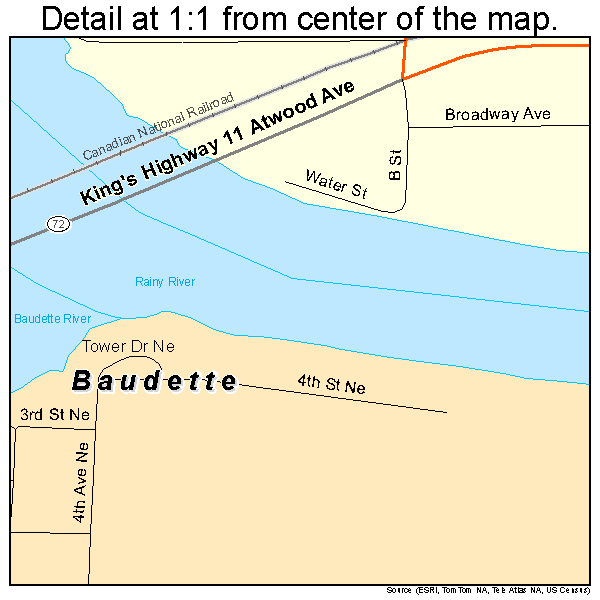 Baudette, Minnesota road map detail