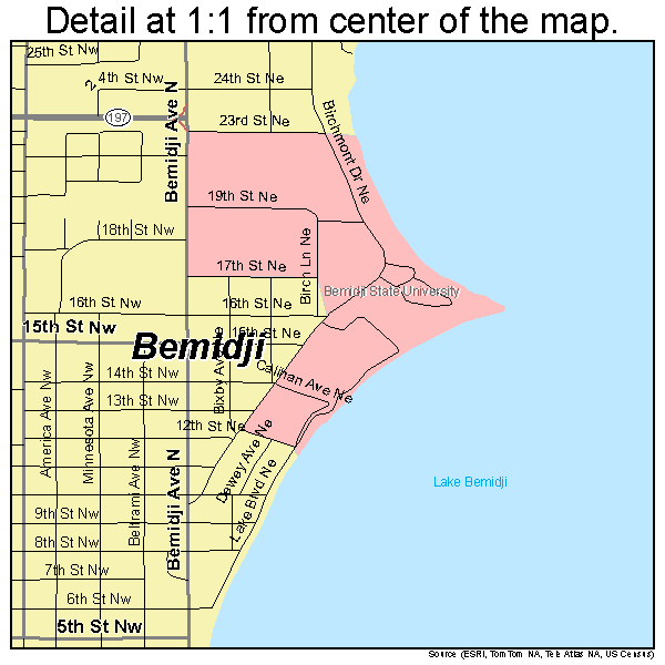 Bemidji, Minnesota road map detail