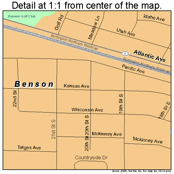 Benson, Minnesota road map detail