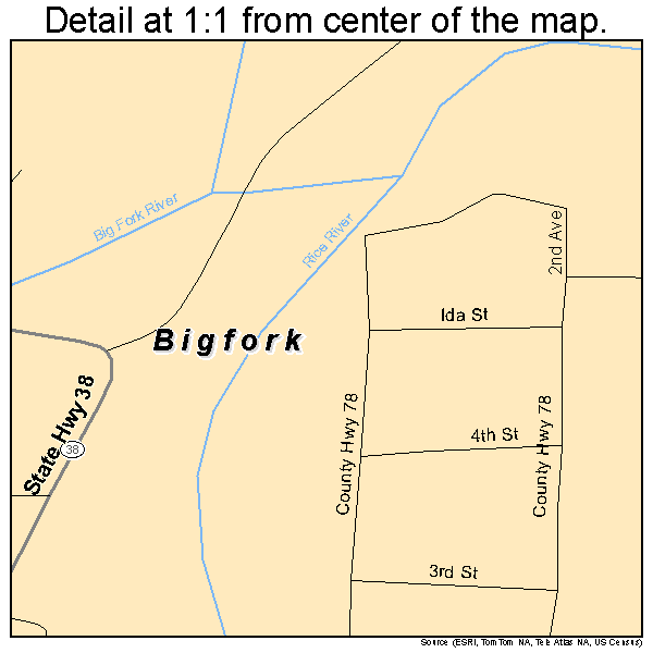 Bigfork, Minnesota road map detail