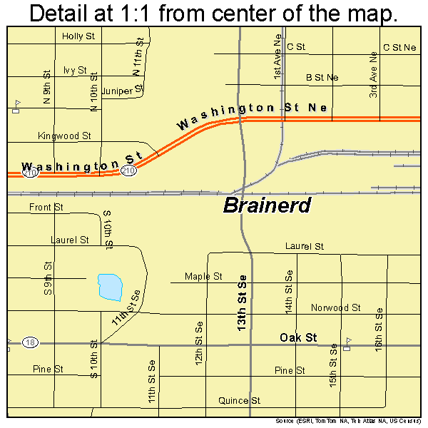 Brainerd, Minnesota road map detail