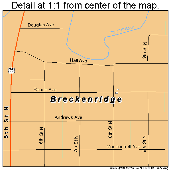 Breckenridge, Minnesota road map detail