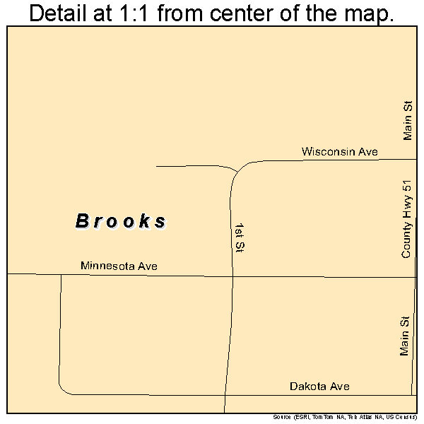 Brooks, Minnesota road map detail
