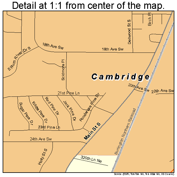 Cambridge, Minnesota road map detail