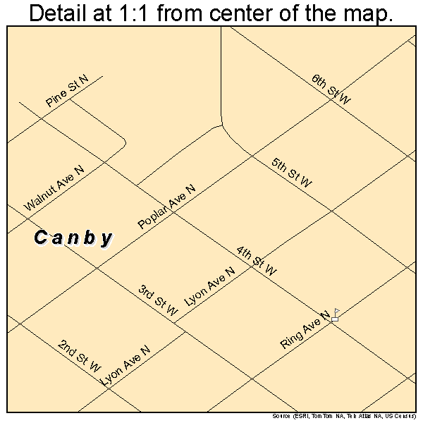 Canby, Minnesota road map detail