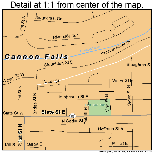 Cannon Falls, Minnesota road map detail