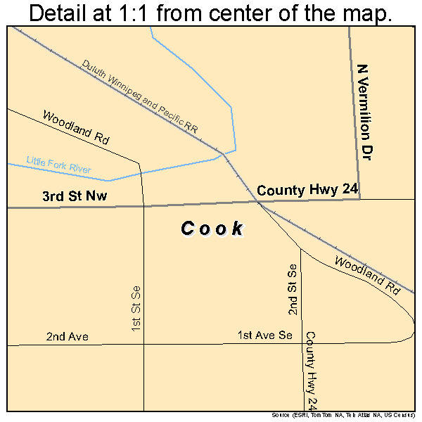 Cook, Minnesota road map detail