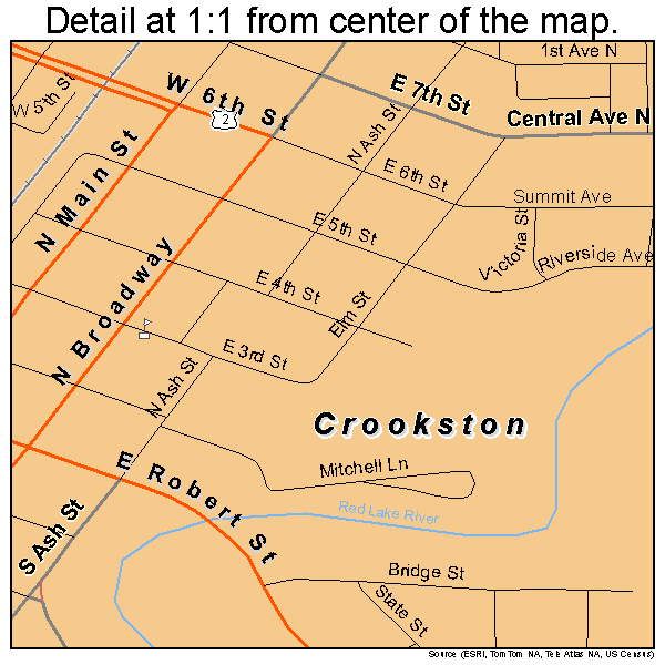 Crookston, Minnesota road map detail