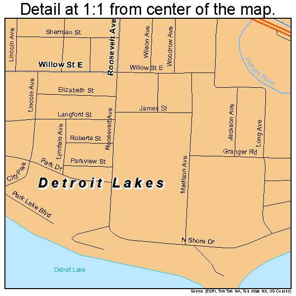 Detroit Lakes, Minnesota road map detail
