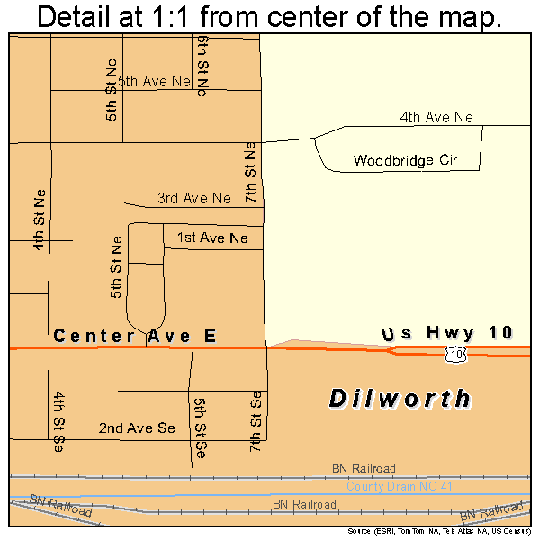 Dilworth, Minnesota road map detail