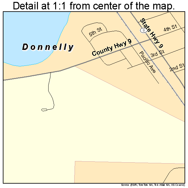 Donnelly, Minnesota road map detail