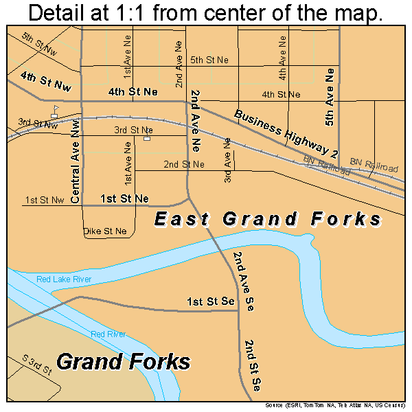 East Grand Forks, Minnesota road map detail