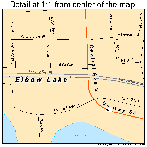 Elbow Lake, Minnesota road map detail