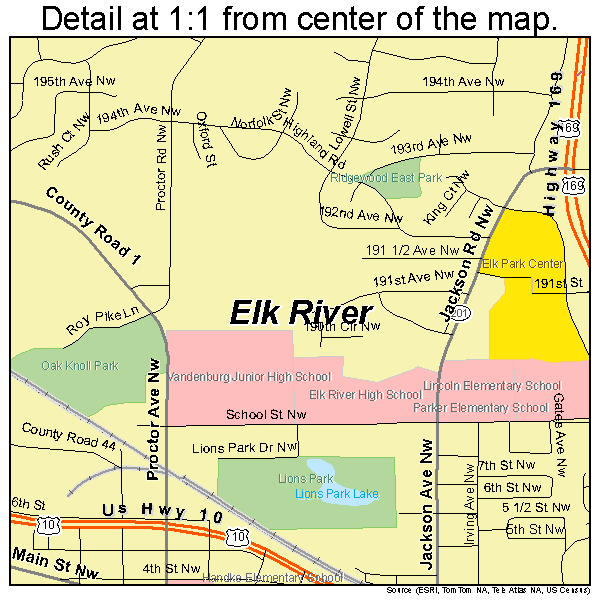 Elk River, Minnesota road map detail