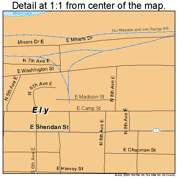 Ely, Minnesota road map detail