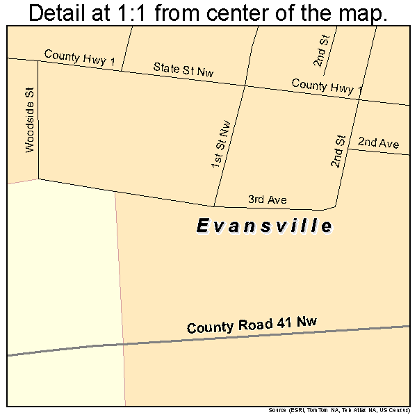 Evansville, Minnesota road map detail