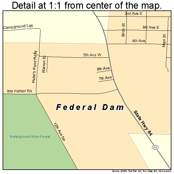 Federal Dam, Minnesota road map detail
