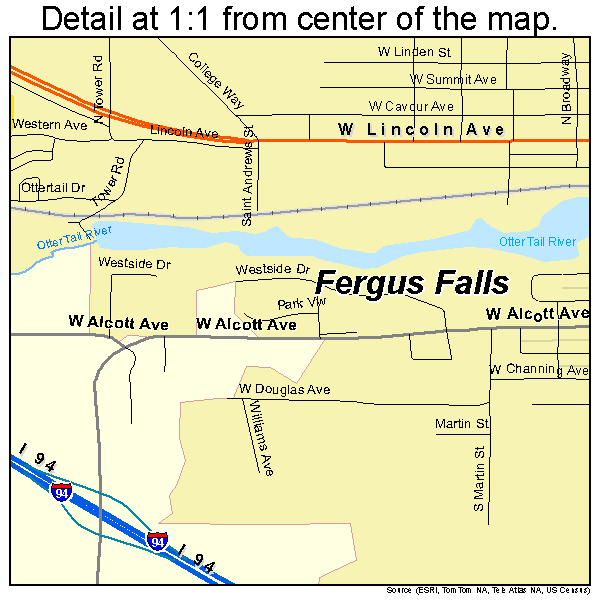Fergus Falls, Minnesota road map detail