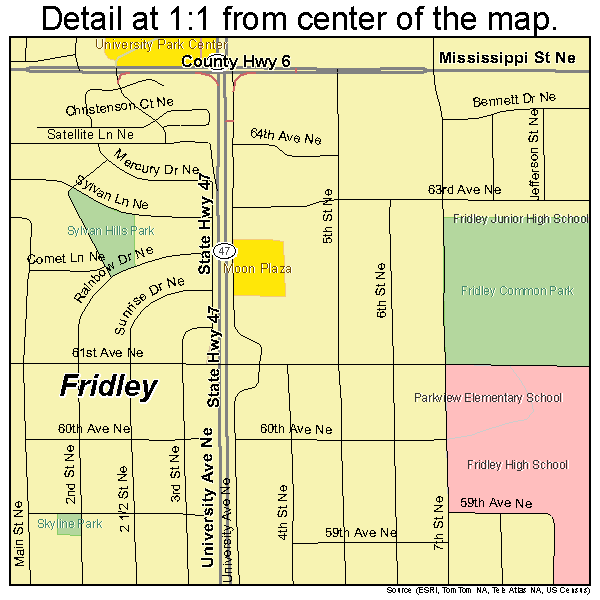 Fridley, Minnesota road map detail