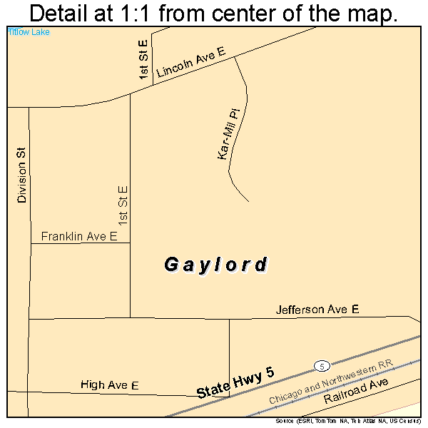 Gaylord, Minnesota road map detail