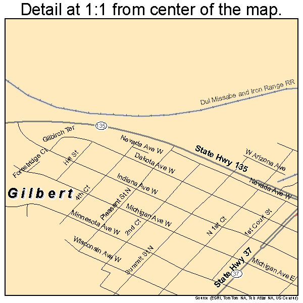 Gilbert, Minnesota road map detail