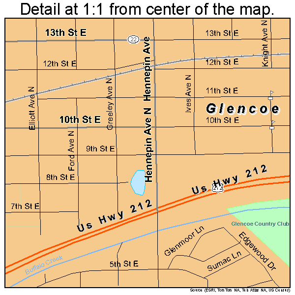 Glencoe, Minnesota road map detail