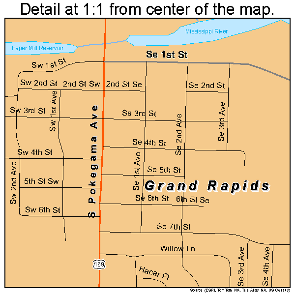 Grand Rapids, Minnesota road map detail