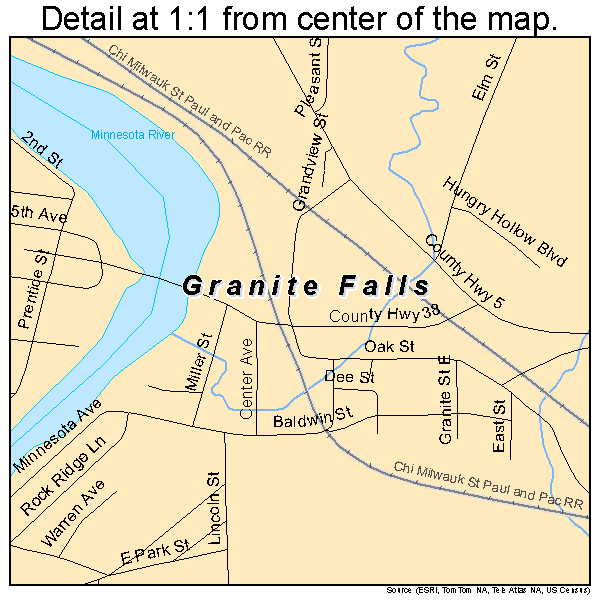 Granite Falls, Minnesota road map detail