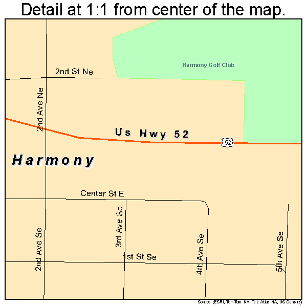 Harmony, Minnesota road map detail