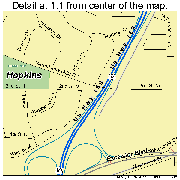 Hopkins, Minnesota road map detail