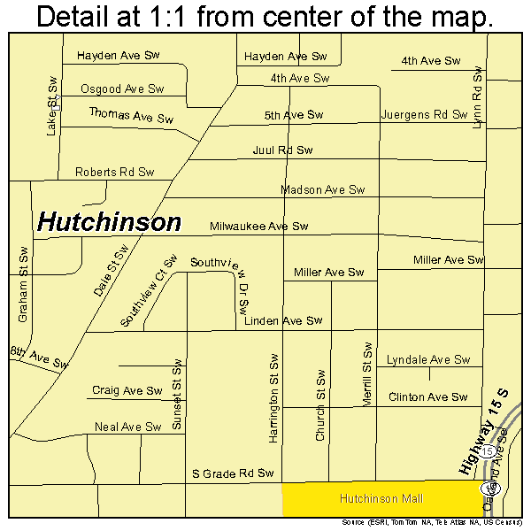 Hutchinson, Minnesota road map detail