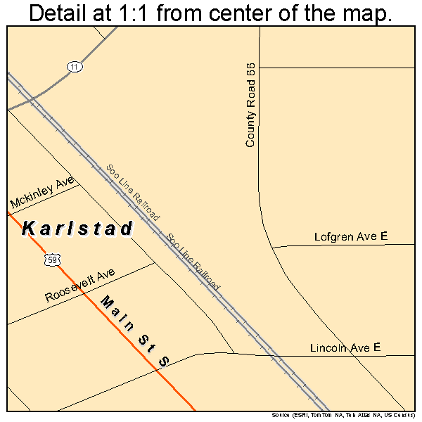 Karlstad, Minnesota road map detail