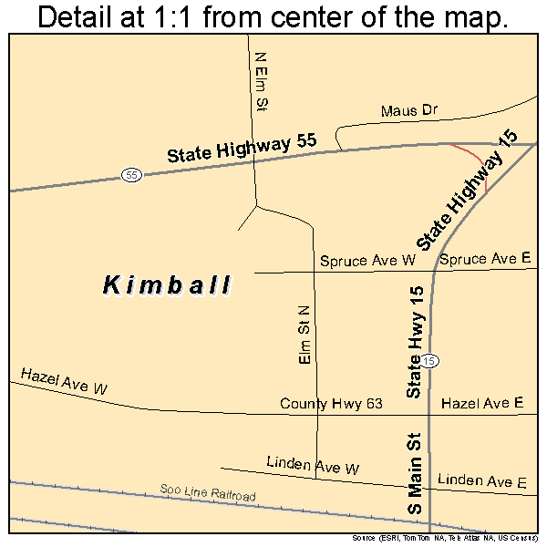 Kimball, Minnesota road map detail