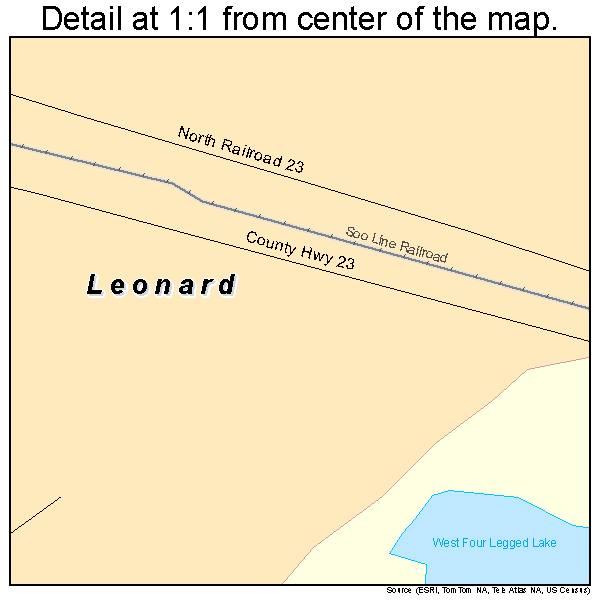 Leonard, Minnesota road map detail