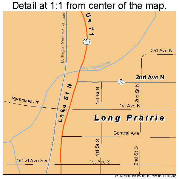 Long Prairie, Minnesota road map detail