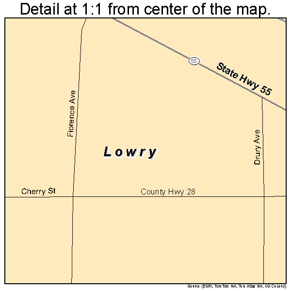 Lowry, Minnesota road map detail