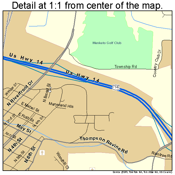 Mankato, Minnesota road map detail