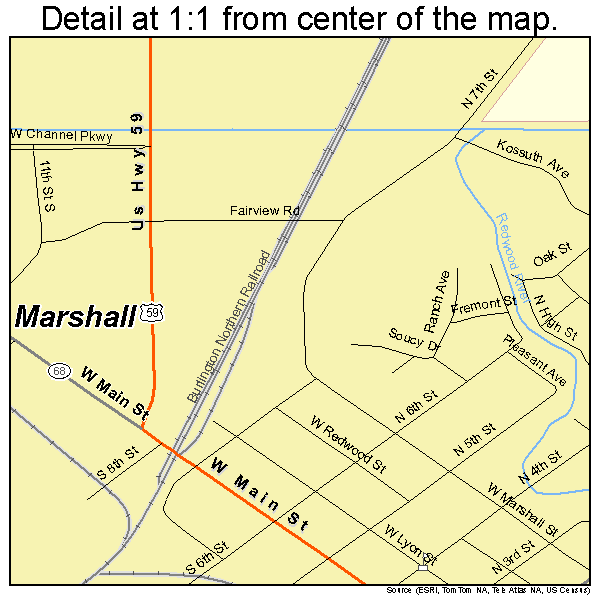 Marshall, Minnesota road map detail