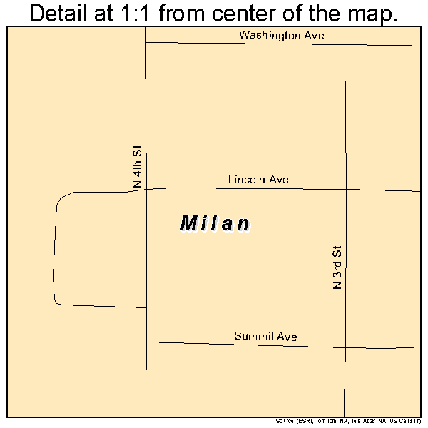 Milan, Minnesota road map detail