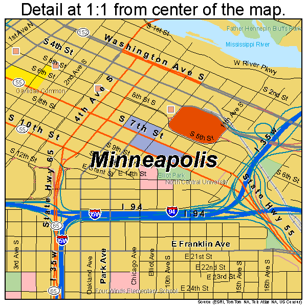 Minneapolis, Minnesota road map detail