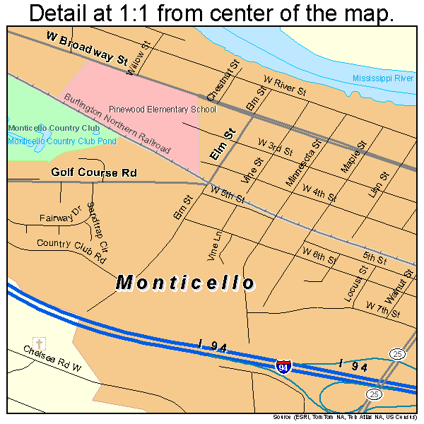 Monticello, Minnesota road map detail