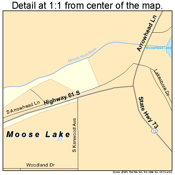 Moose Lake, Minnesota road map detail
